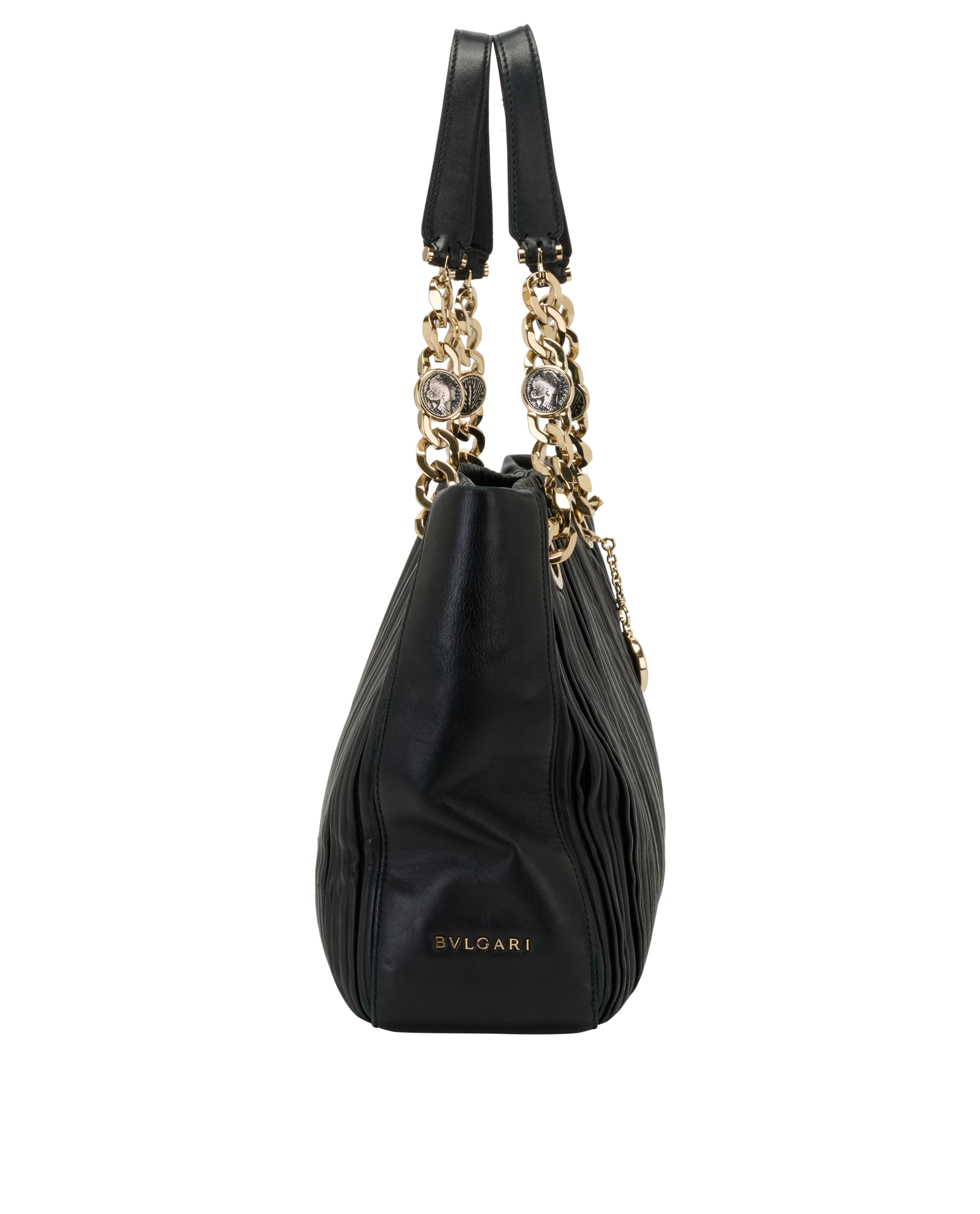 Plisse Tote, &pound;375, Handbags, Black, Leather, Side view